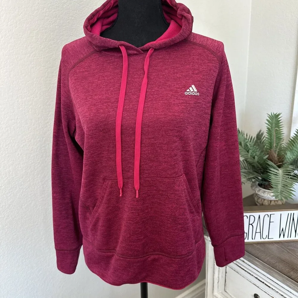 Adidas Hooded Hoodie Sweater Pink Fuchsia Youth Medium 12-14 Thumbholes Climwarm